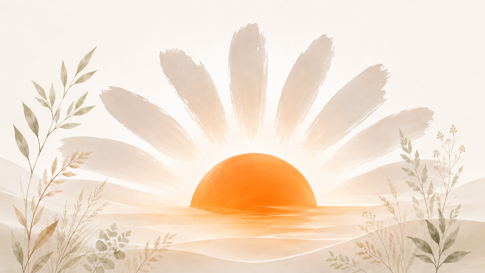 Ilustración del logo Bien Estar con un sol naciente y vegetación acuarela